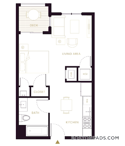 Brighton Studio 1 Bath Boston - $3,195 No Fee